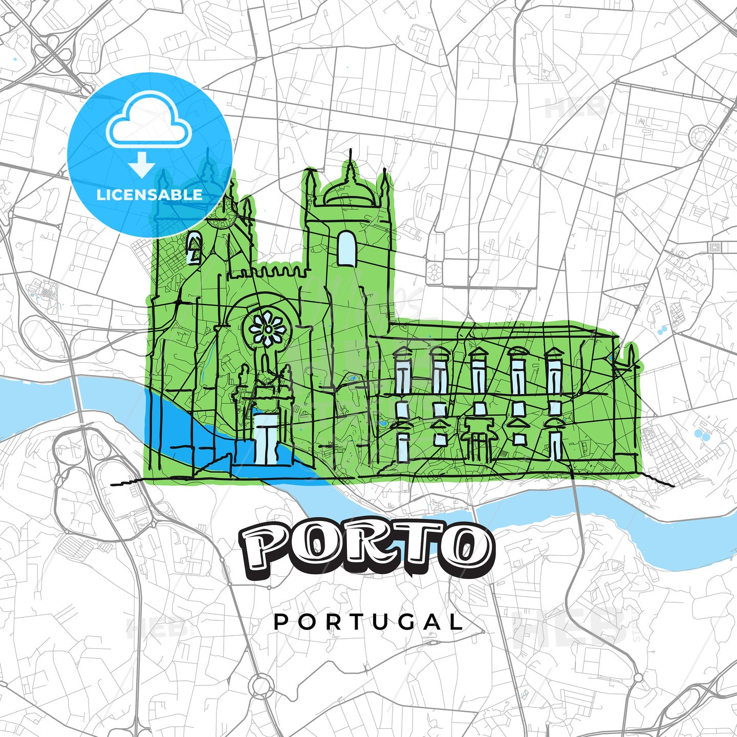 Porto Portugal drawing on map