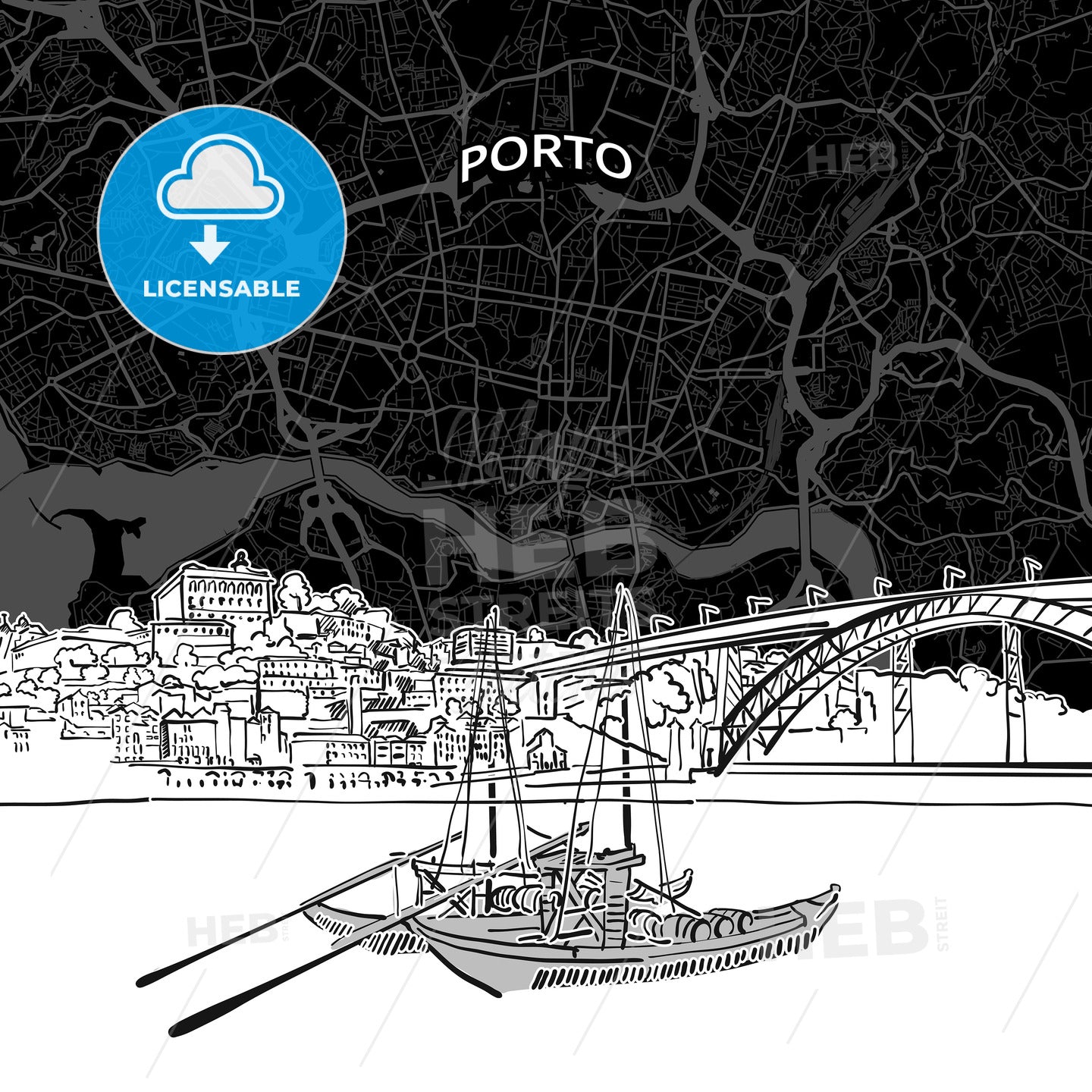 Porto skyline with map