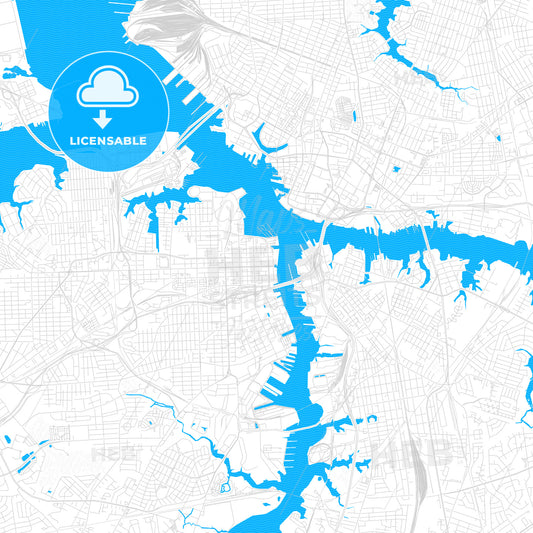 Portsmouth, Virginia, United States, PDF vector map with water in focus