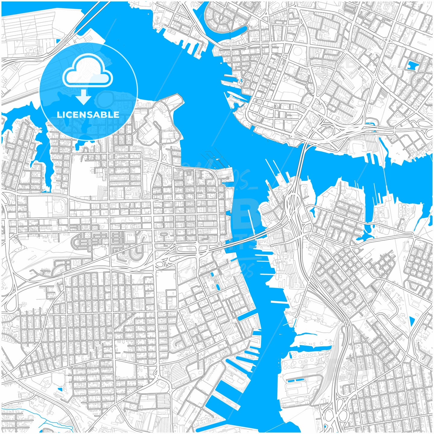 Portsmouth, Virginia, United States, city map with high quality roads.