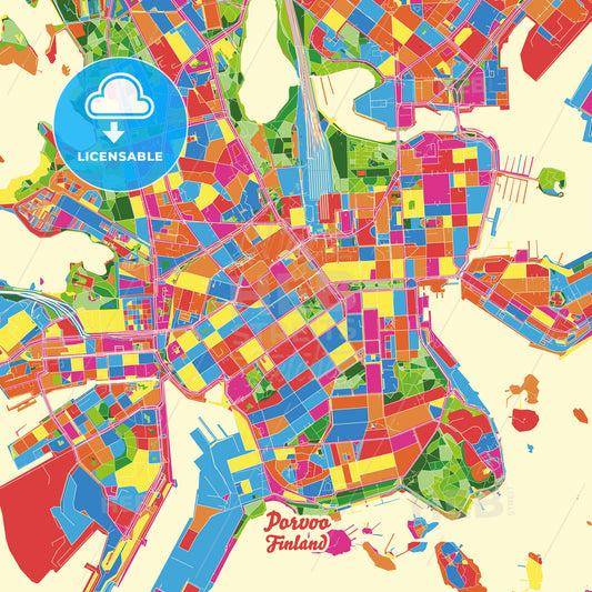 Porvoo, Finland Crazy Colorful Street Map Poster Template - HEBSTREITS Sketches