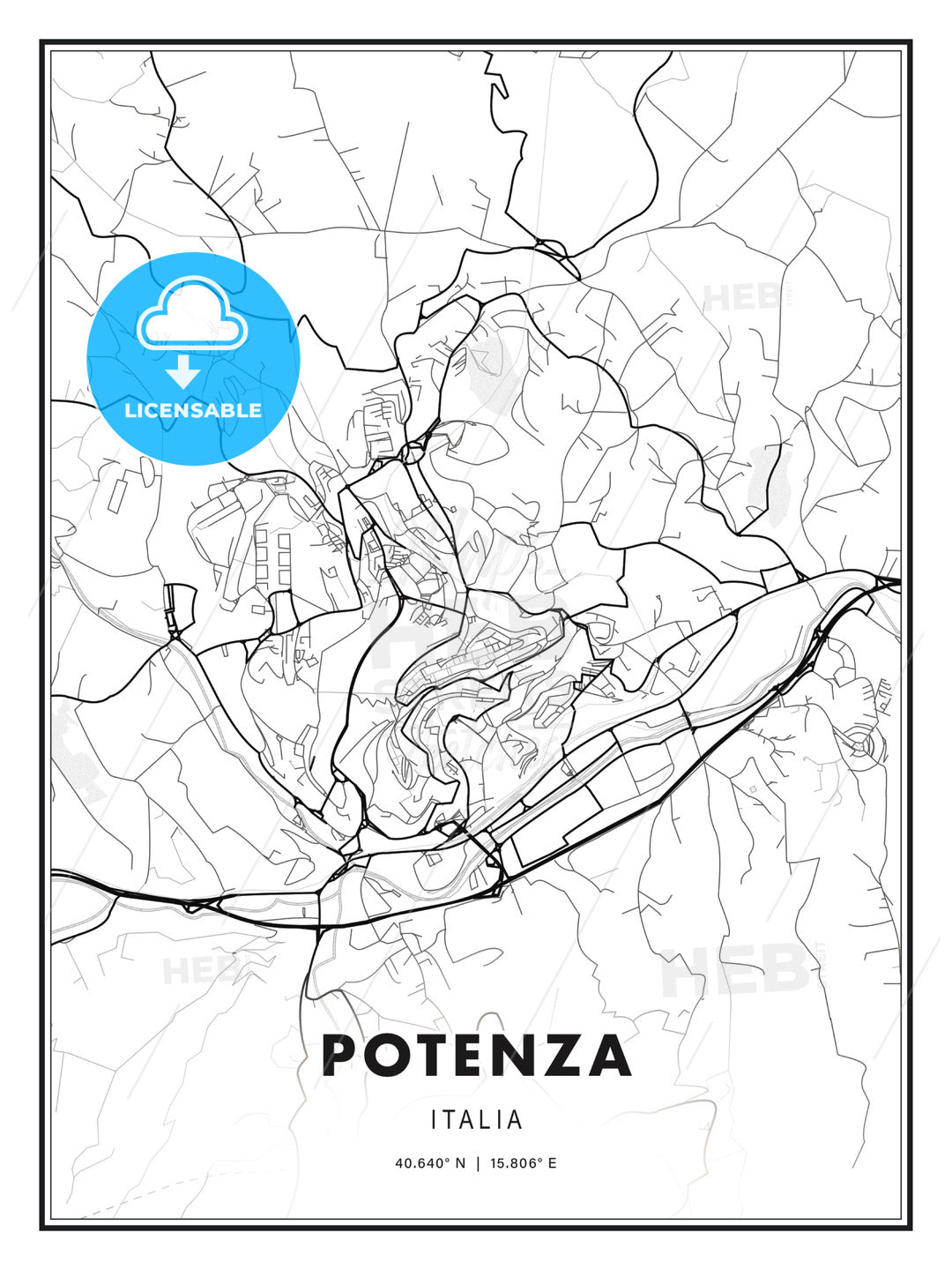 Potenza, Italy, Modern Print Template in Various Formats - HEBSTREITS Sketches