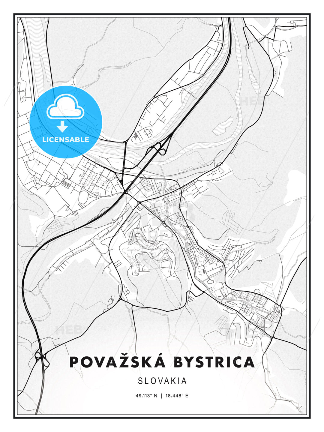 Považská Bystrica, Slovakia, Modern Print Template in Various Formats - HEBSTREITS Sketches