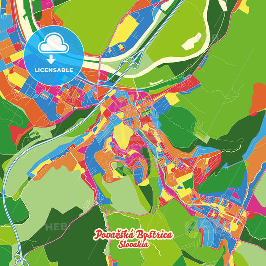 Považská Bystrica, Slovakia Crazy Colorful Street Map Poster Template - HEBSTREITS Sketches