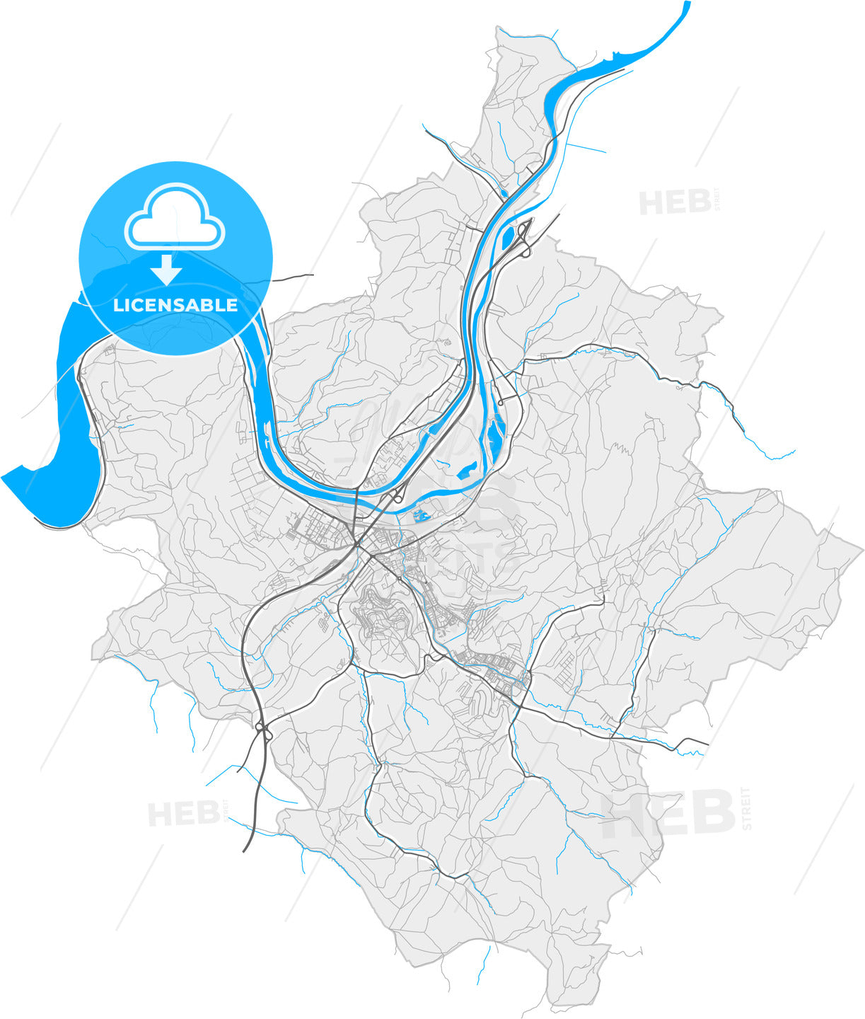 Považská Bystrica, Trenčín Region, Slovakia, high resolution vector map ...