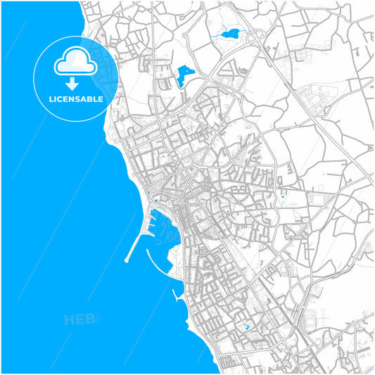 Póvoa de Varzim, Porto, Portugal, city map with high quality roads.