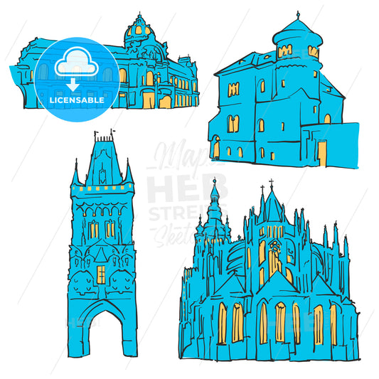 Prague Czech Republic Colored Landmarks – instant download