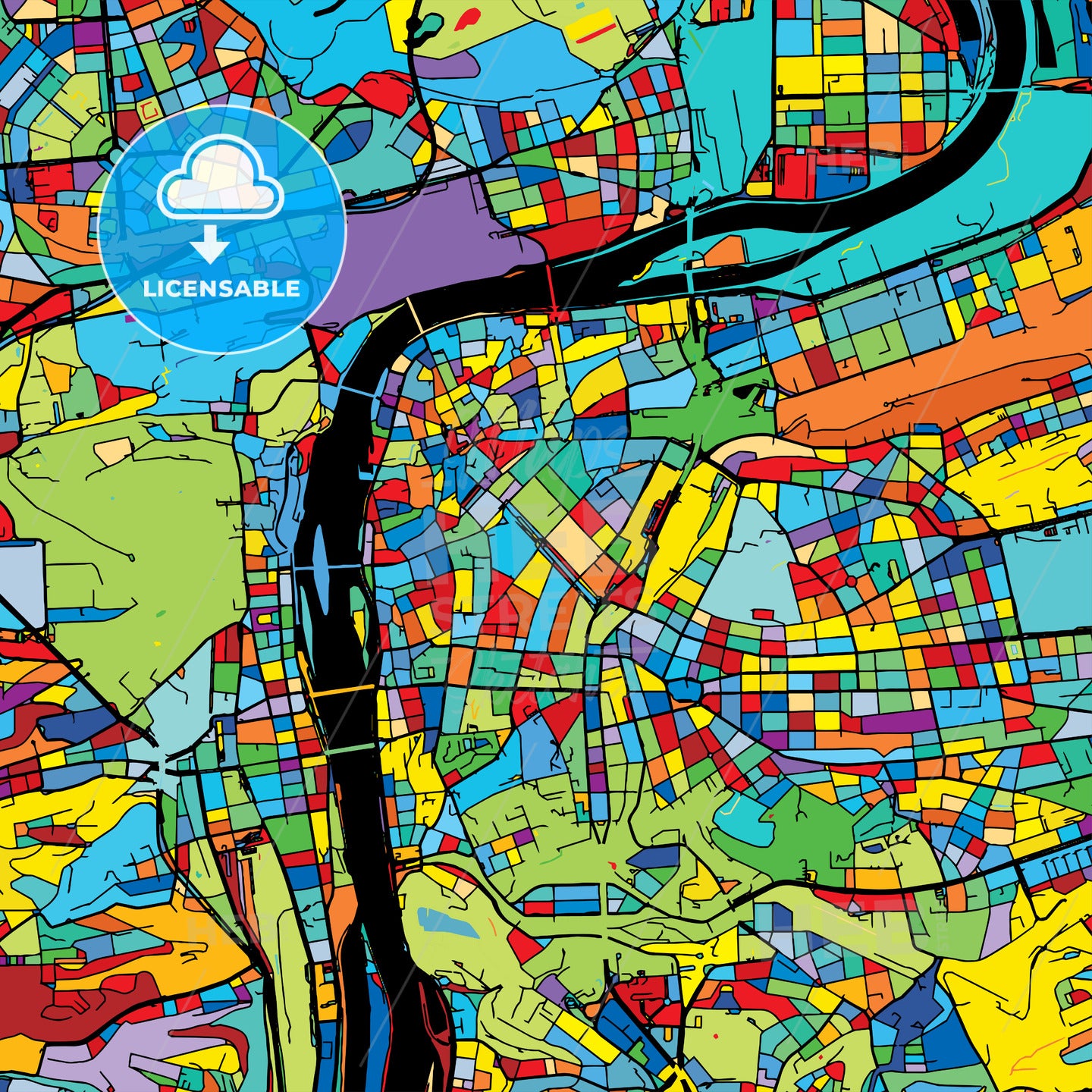 Prague, Czech Republic, Colorful Vector Map on Black