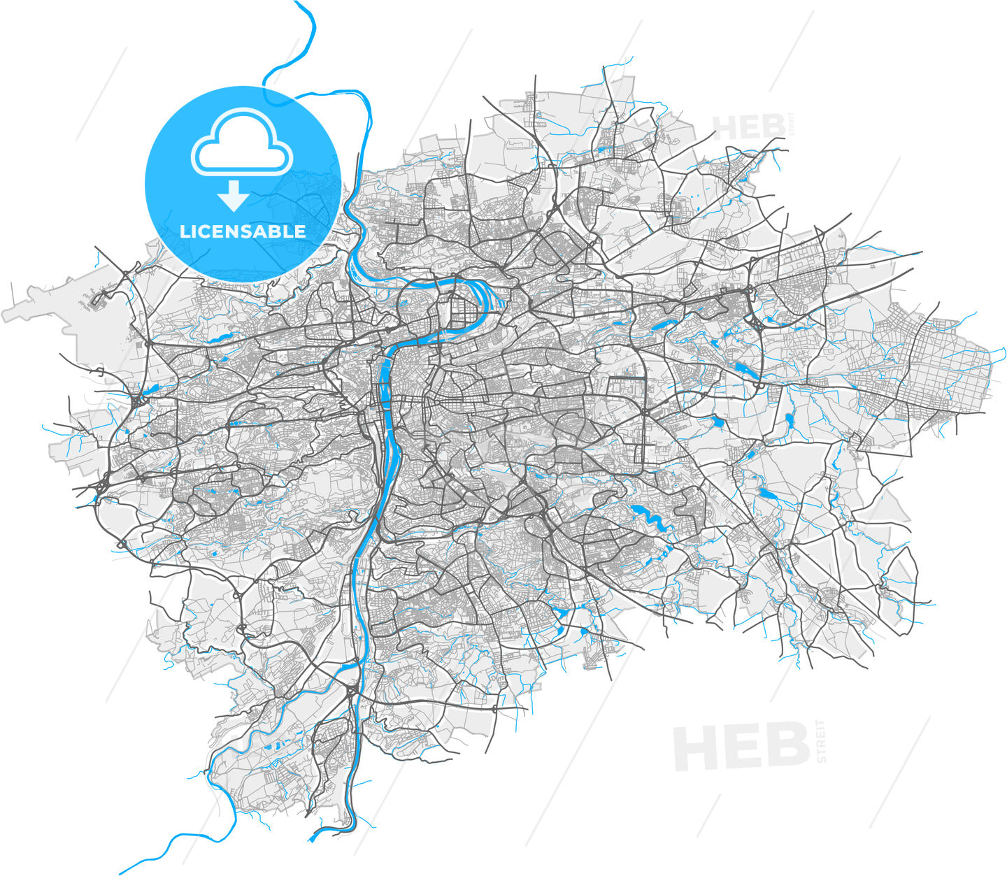 Prague, Prague, Czechia, high quality vector map