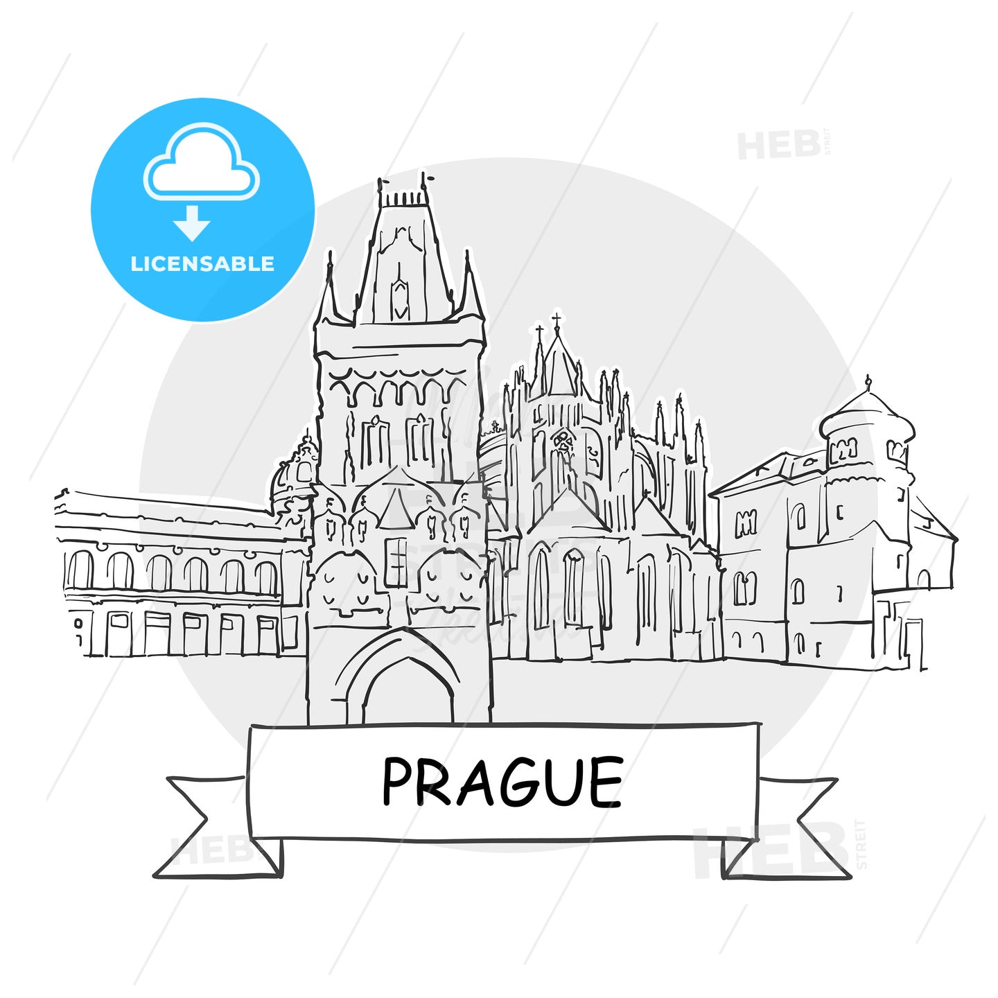 Prague hand-drawn urban vector sign – instant download