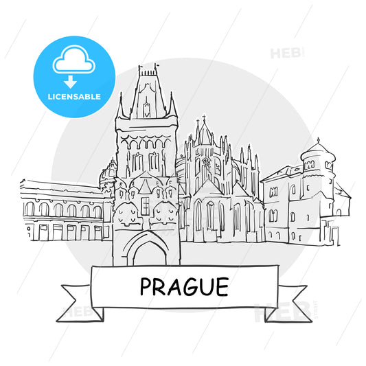 Prague hand-drawn urban vector sign – instant download