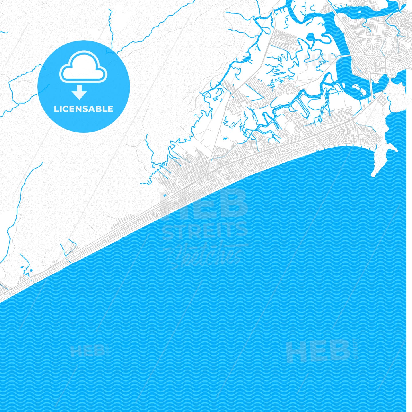 Praia Grande, Brazil PDF vector map with water in focus