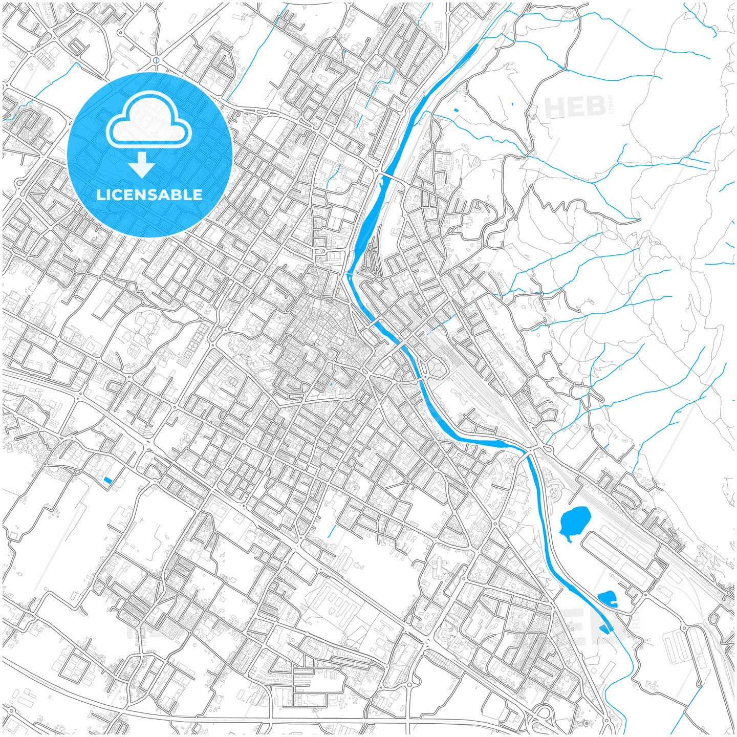 Prato, Tuscany, Italy, city map with high quality roads.