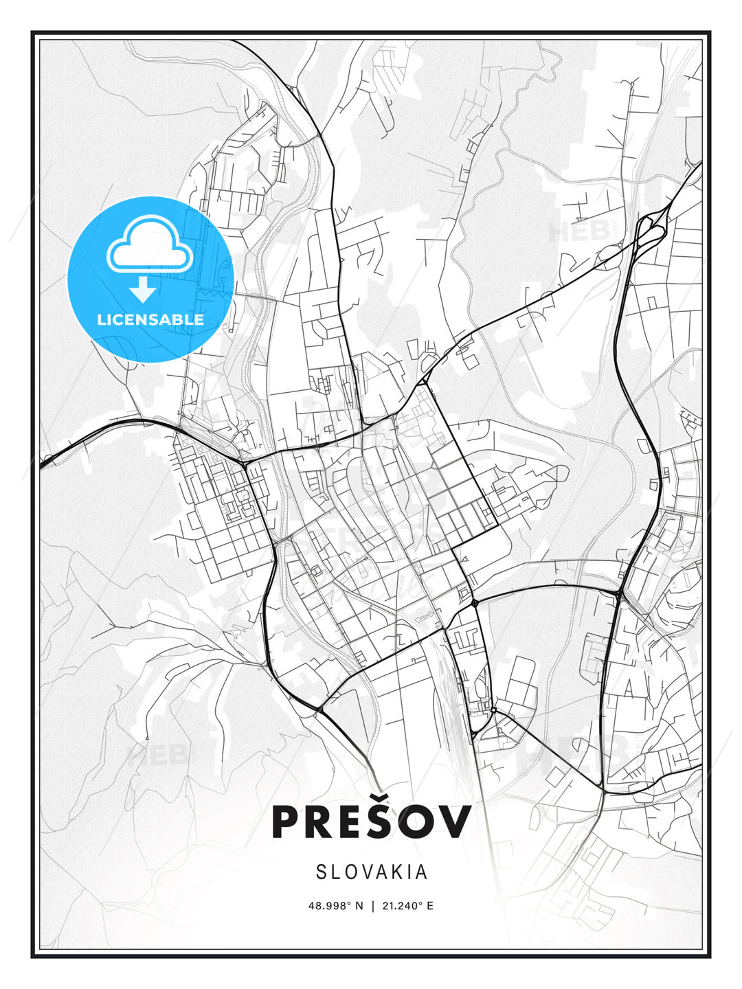 Prešov, Slovakia, Modern Print Template in Various Formats - HEBSTREITS Sketches
