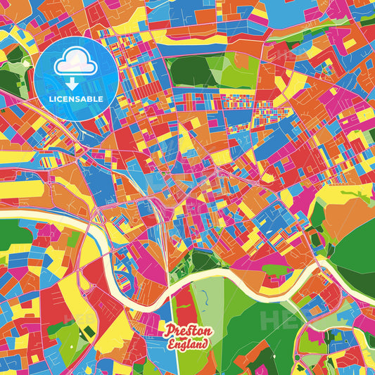 Preston, England Crazy Colorful Street Map Poster Template - HEBSTREITS Sketches