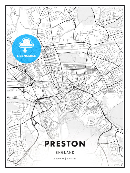 Preston, England, Modern Print Template in Various Formats - HEBSTREITS Sketches