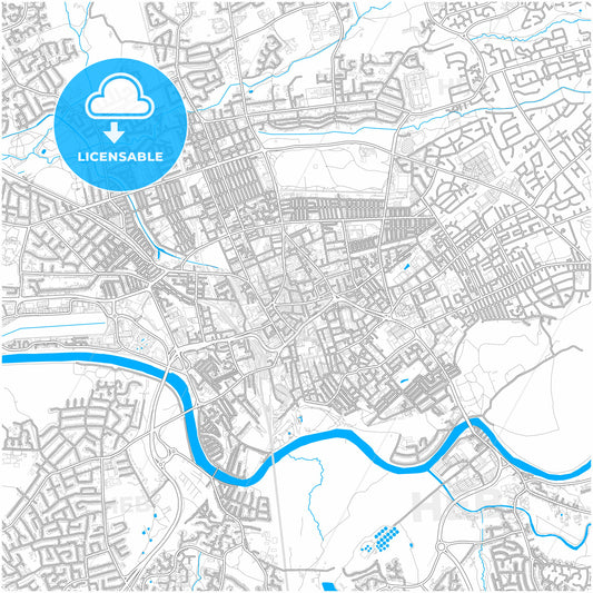Preston, North West England, England, city map with high quality roads.