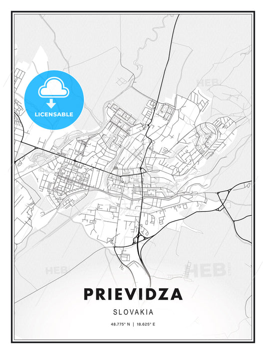 Prievidza, Slovakia, Modern Print Template in Various Formats - HEBSTREITS Sketches
