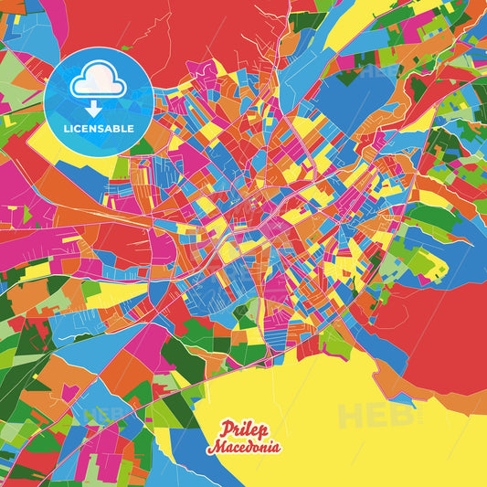 Prilep, North Macedonia Crazy Colorful Street Map Poster Template - HEBSTREITS Sketches