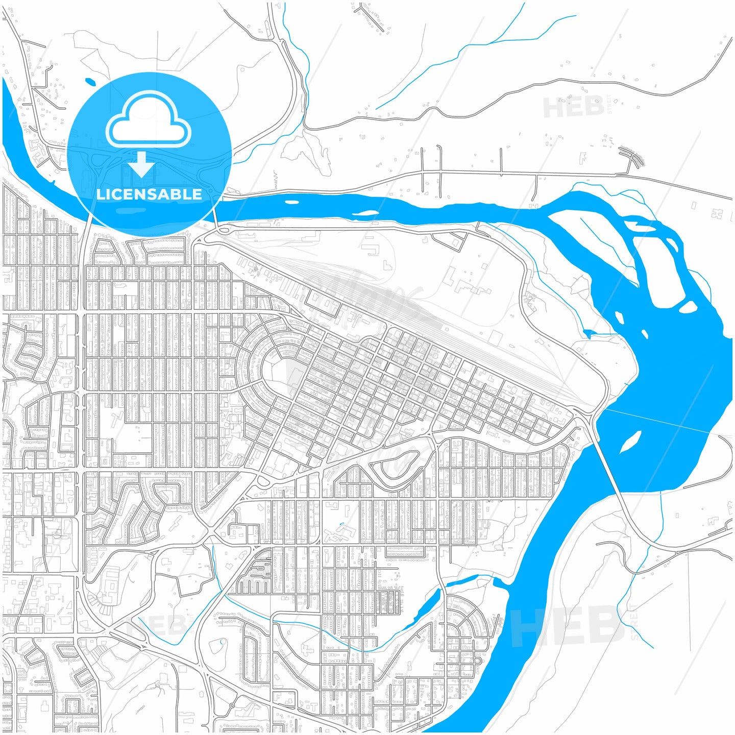 Prince George, British Columbia, Canada, city map with high quality roads.