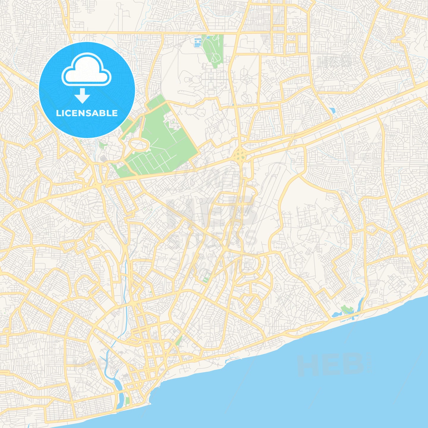 Printable street map of Accra, Ghana
