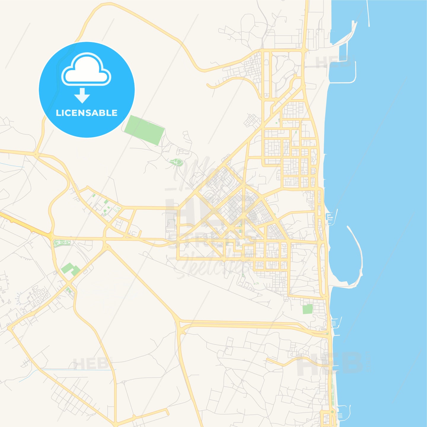 Printable street map of Al Fujairah City , United Arab Emirates