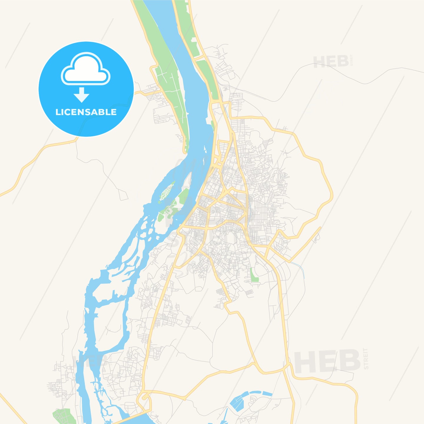 Printable street map of Aswan, Egypt
