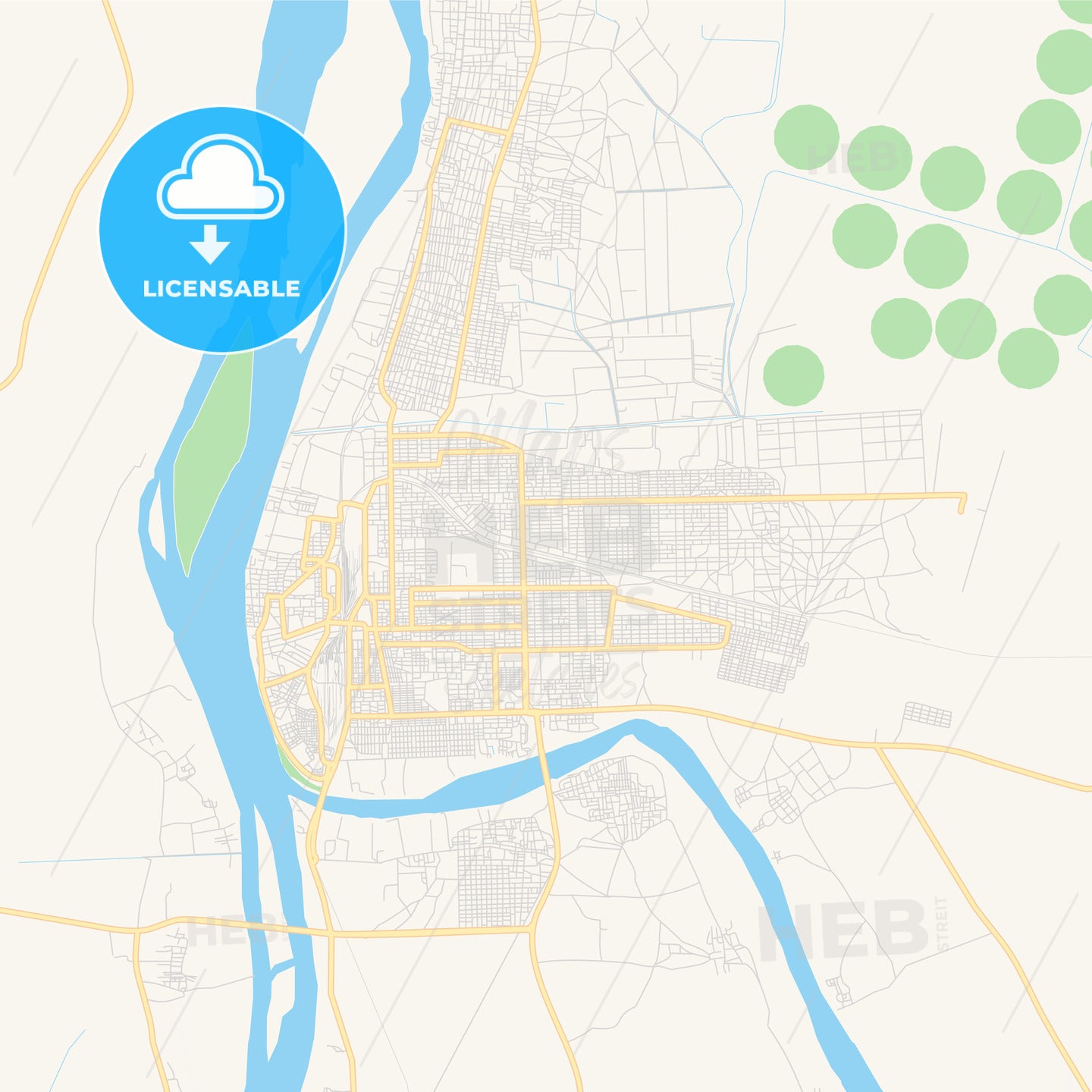 Printable street map of Atbara, Sudan