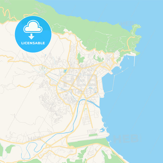 Printable street map of Bejaia, Algeria