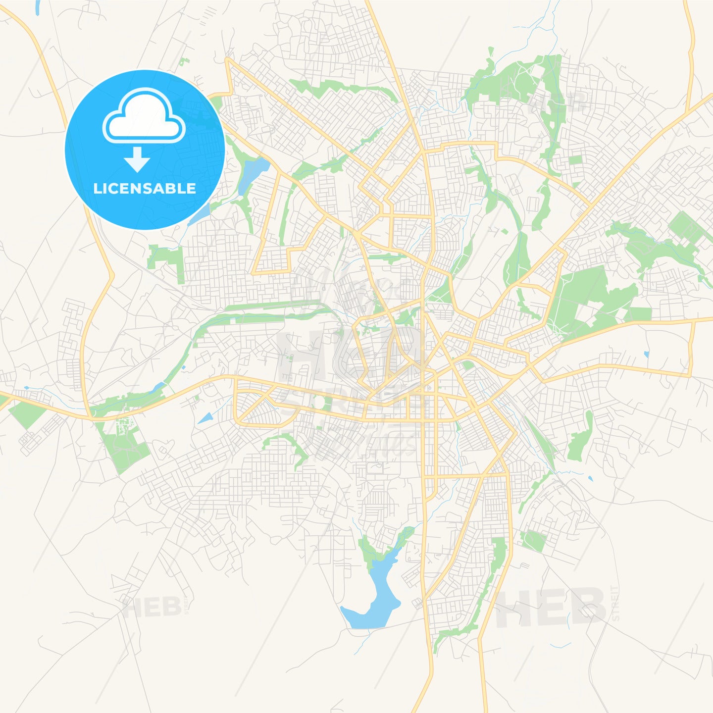 Printable street map of Bouake, Ivory Coast