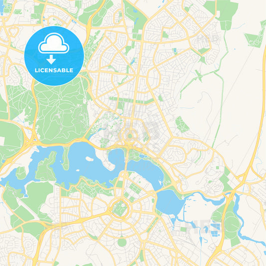 Printable street map of Canberra–Queanbeyan, Australia