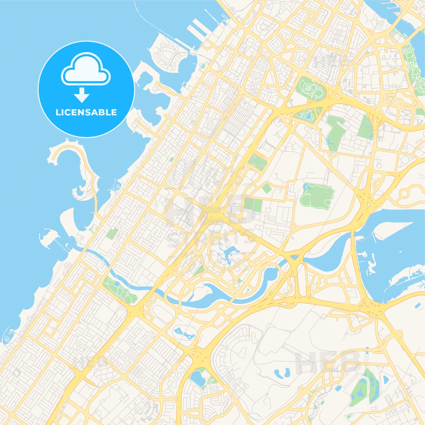 Printable street map of Dubai , United Arab Emirates