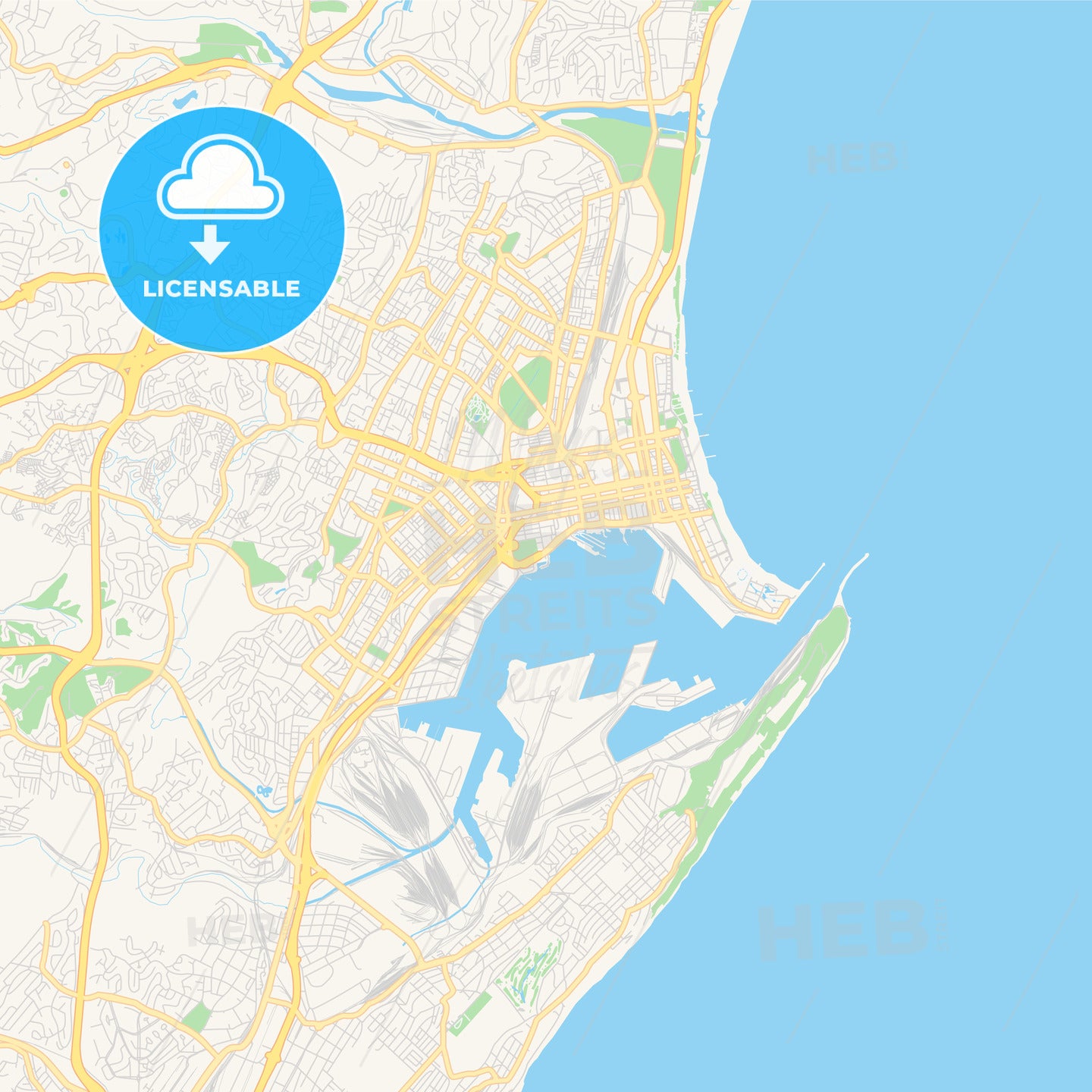 Printable street map of Durban, South Africa