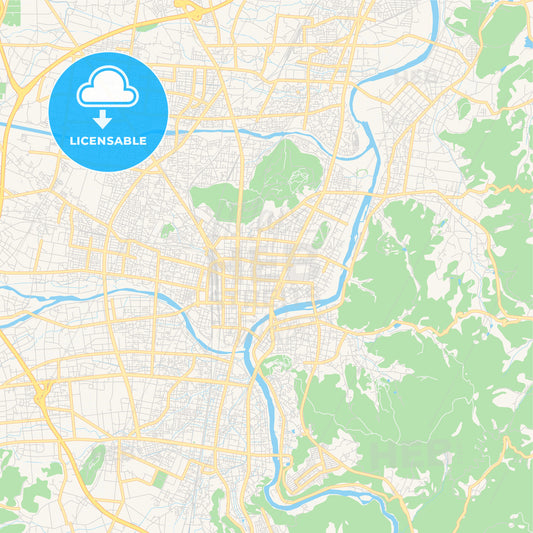 Printable street map of Fukushima, Japan