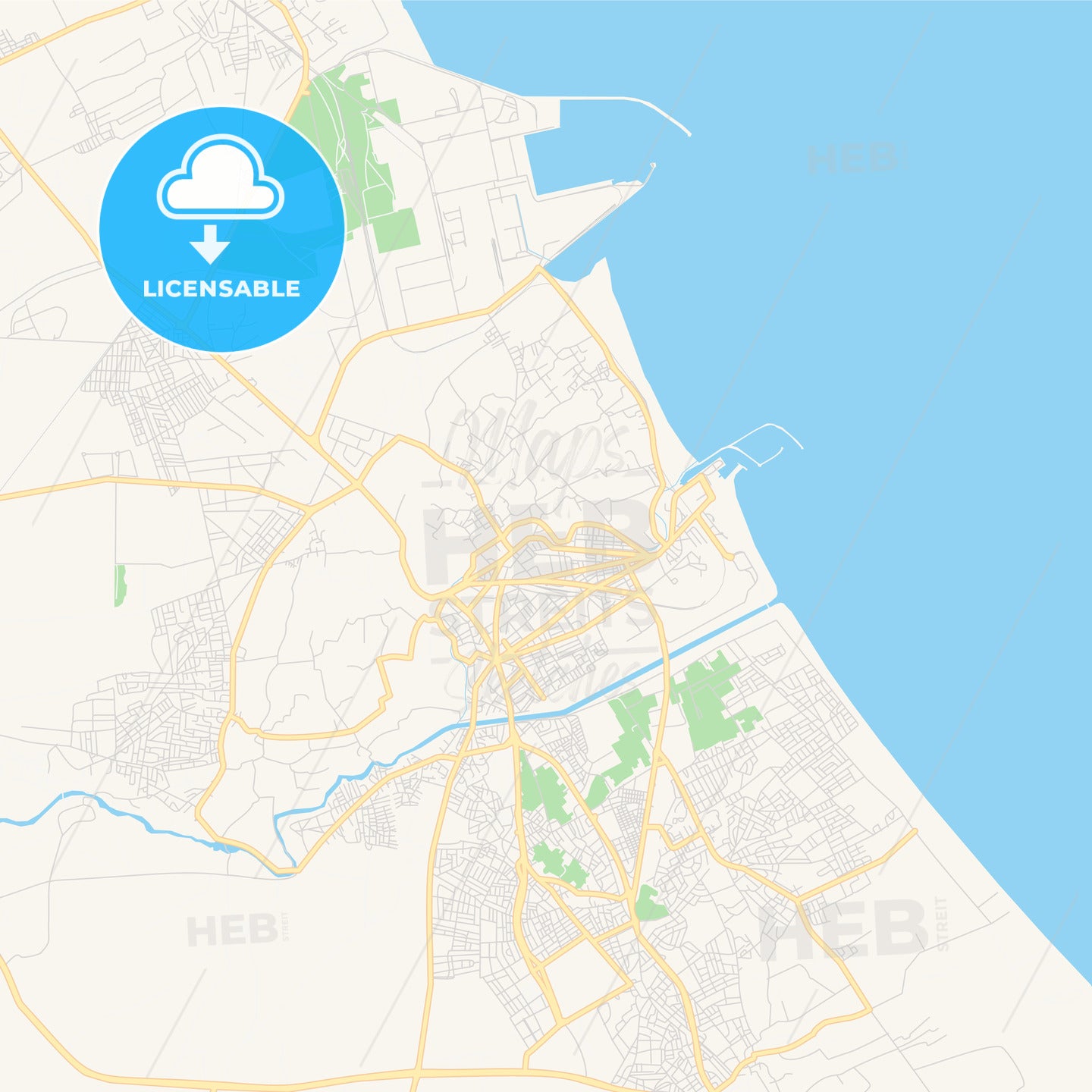 Printable street map of Gabes, Tunisia