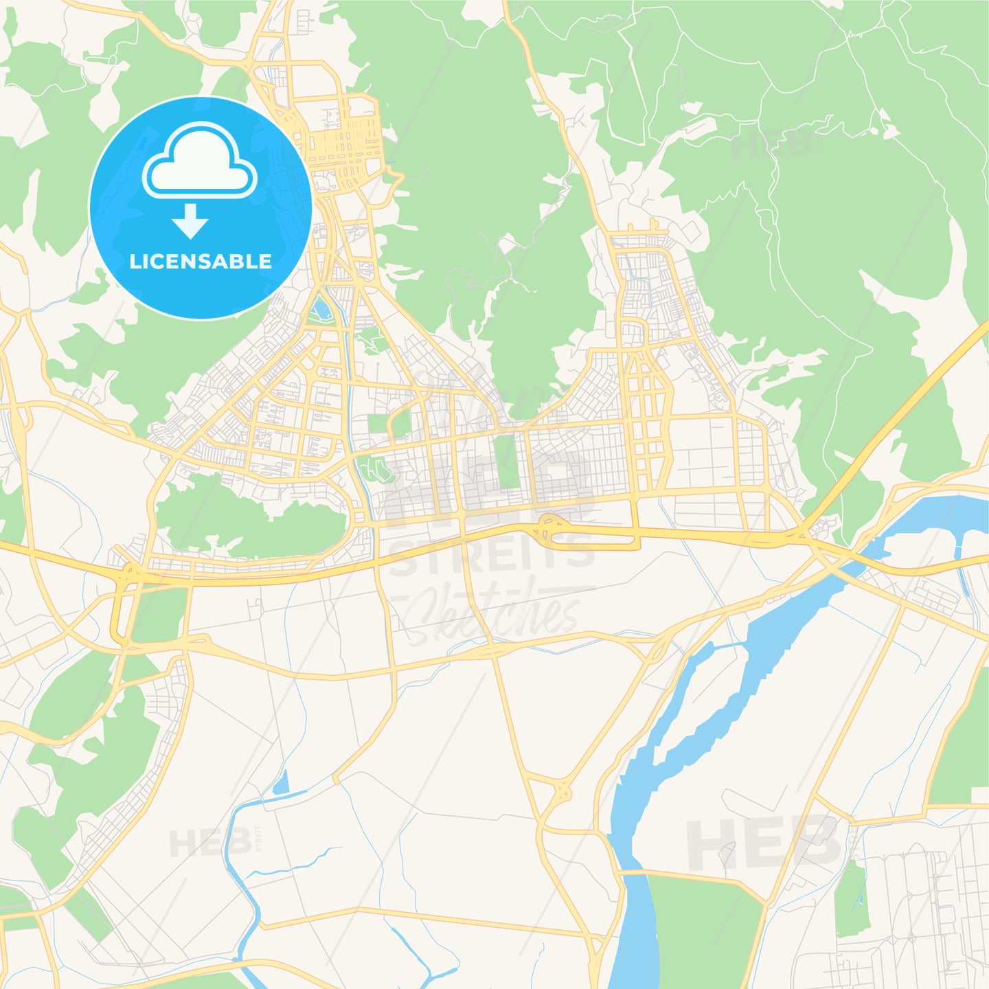 Printable street map of Gimhae, South Korea