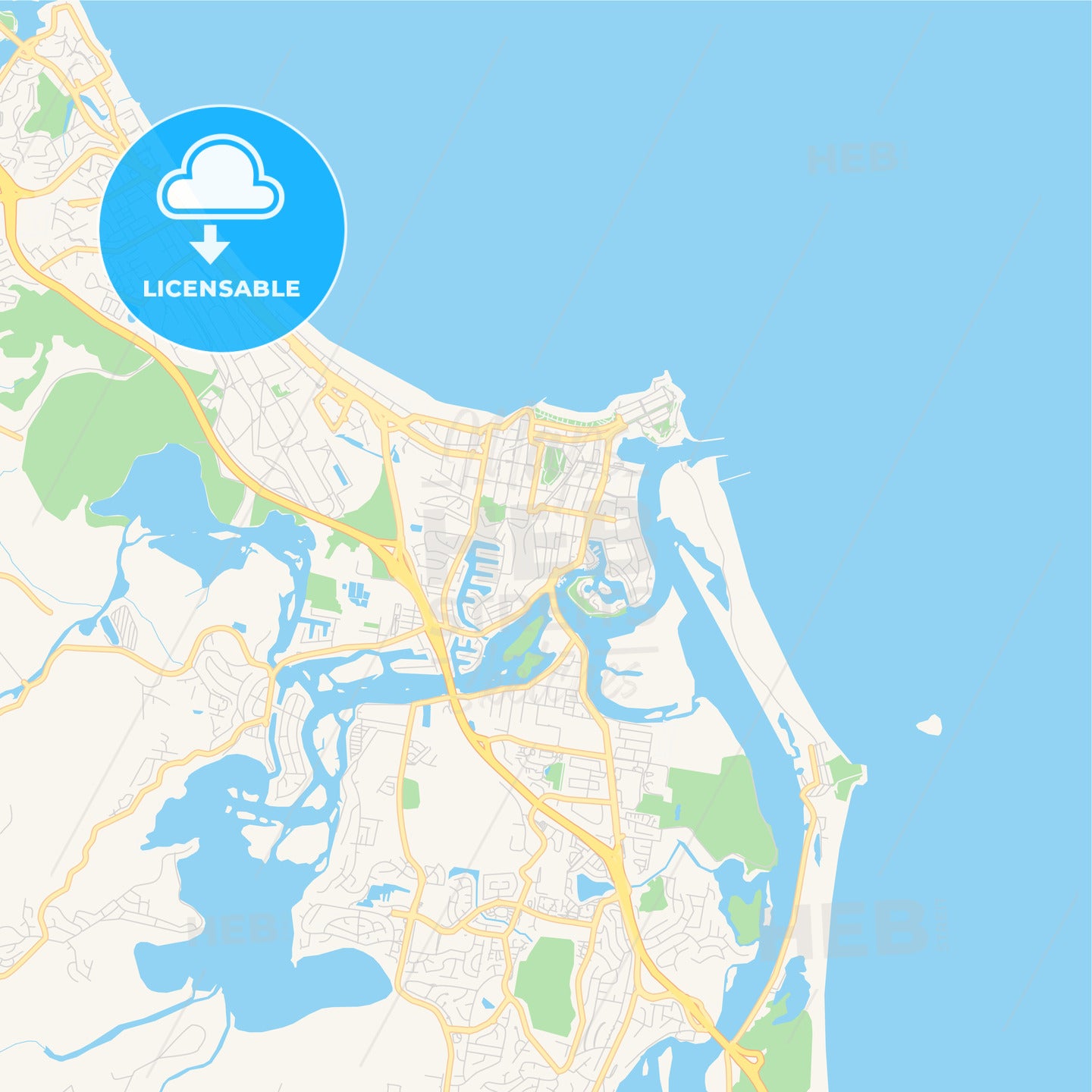 Printable street map of Gold Coast–Tweed Heads, Australia