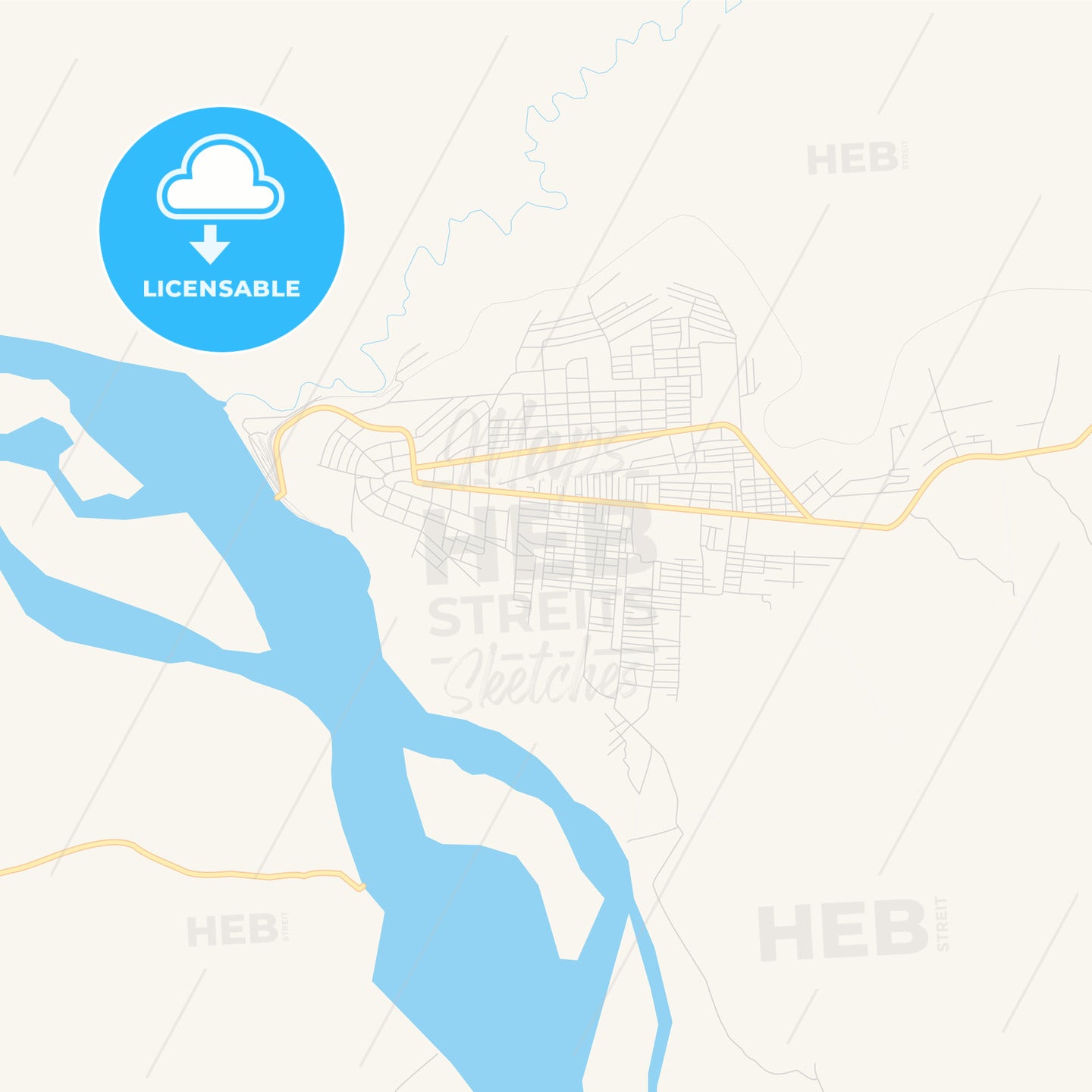 Printable street map of Ilebo, DR Congo