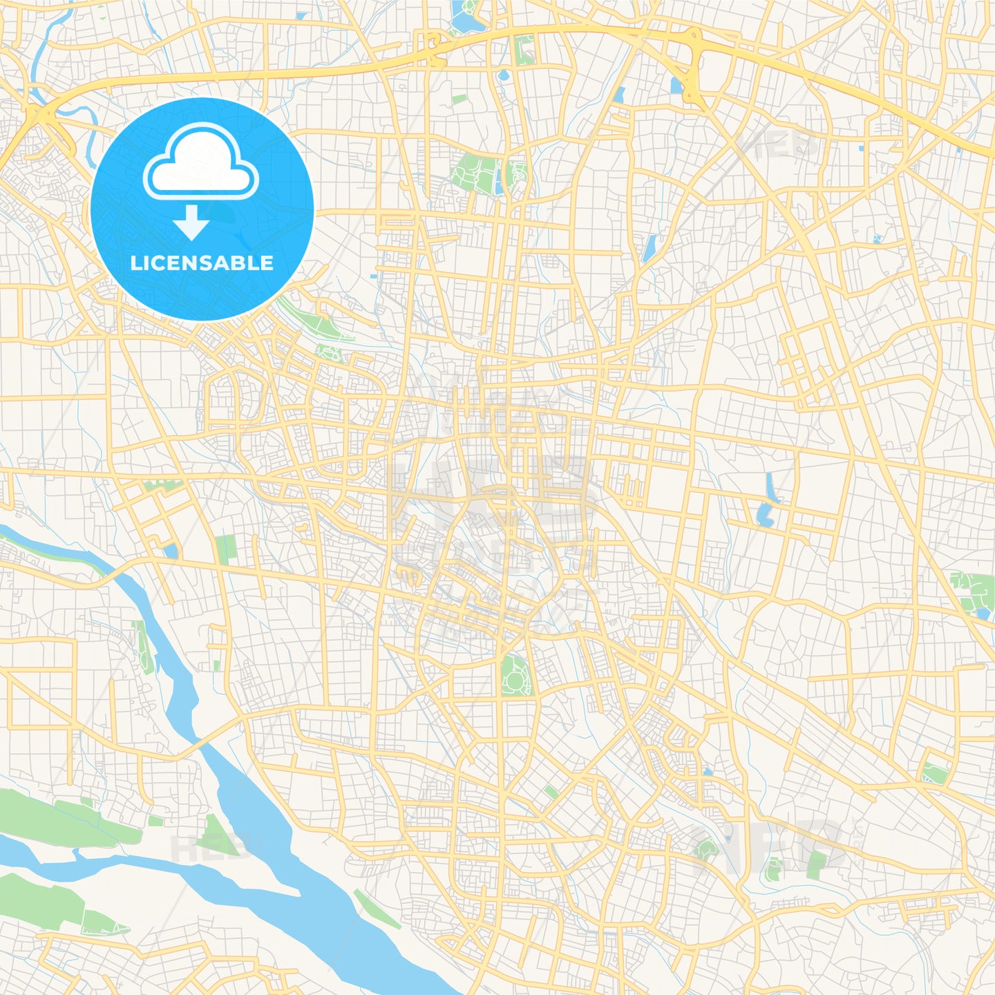 Printable street map of Isesaki, Japan