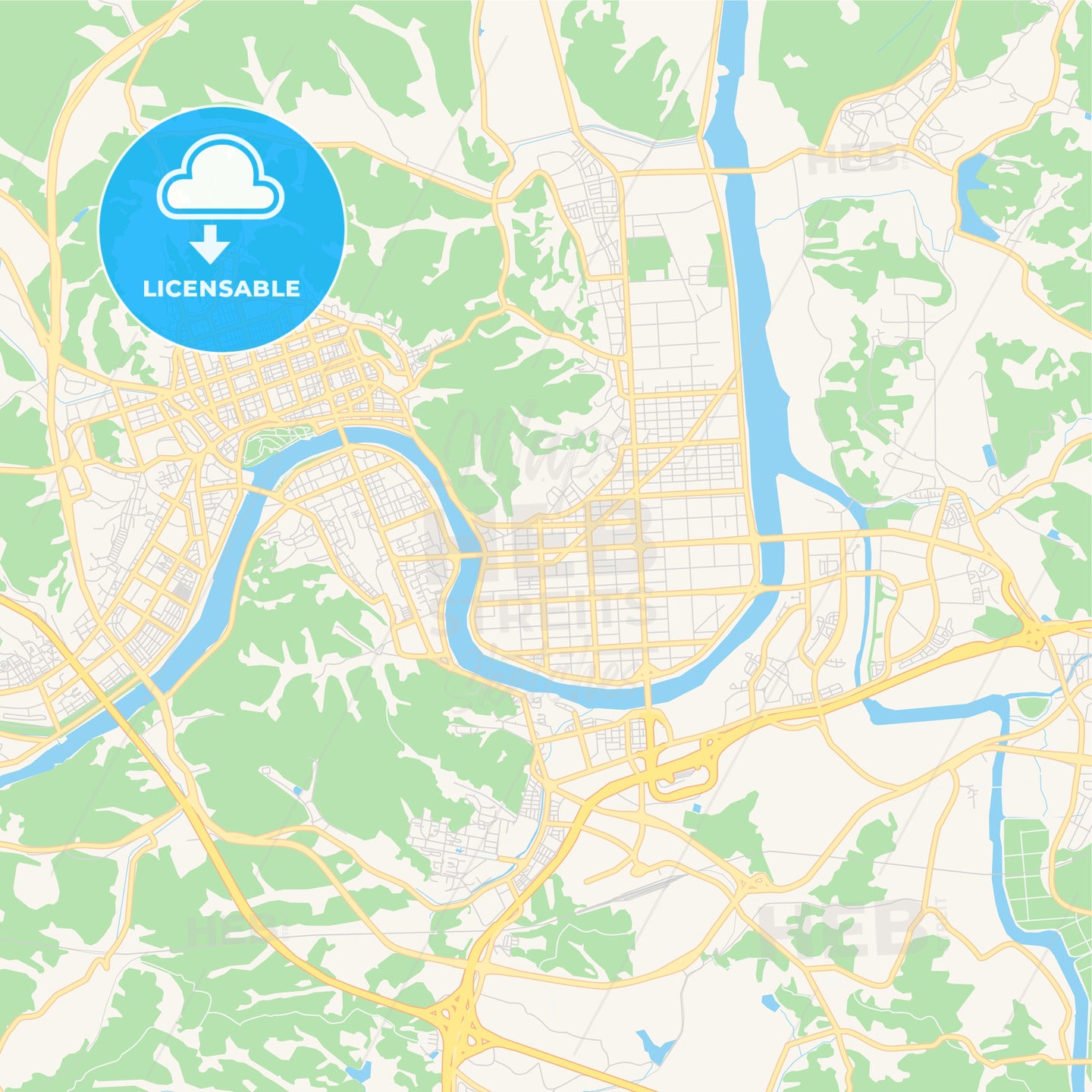 Printable street map of Jinju, South Korea