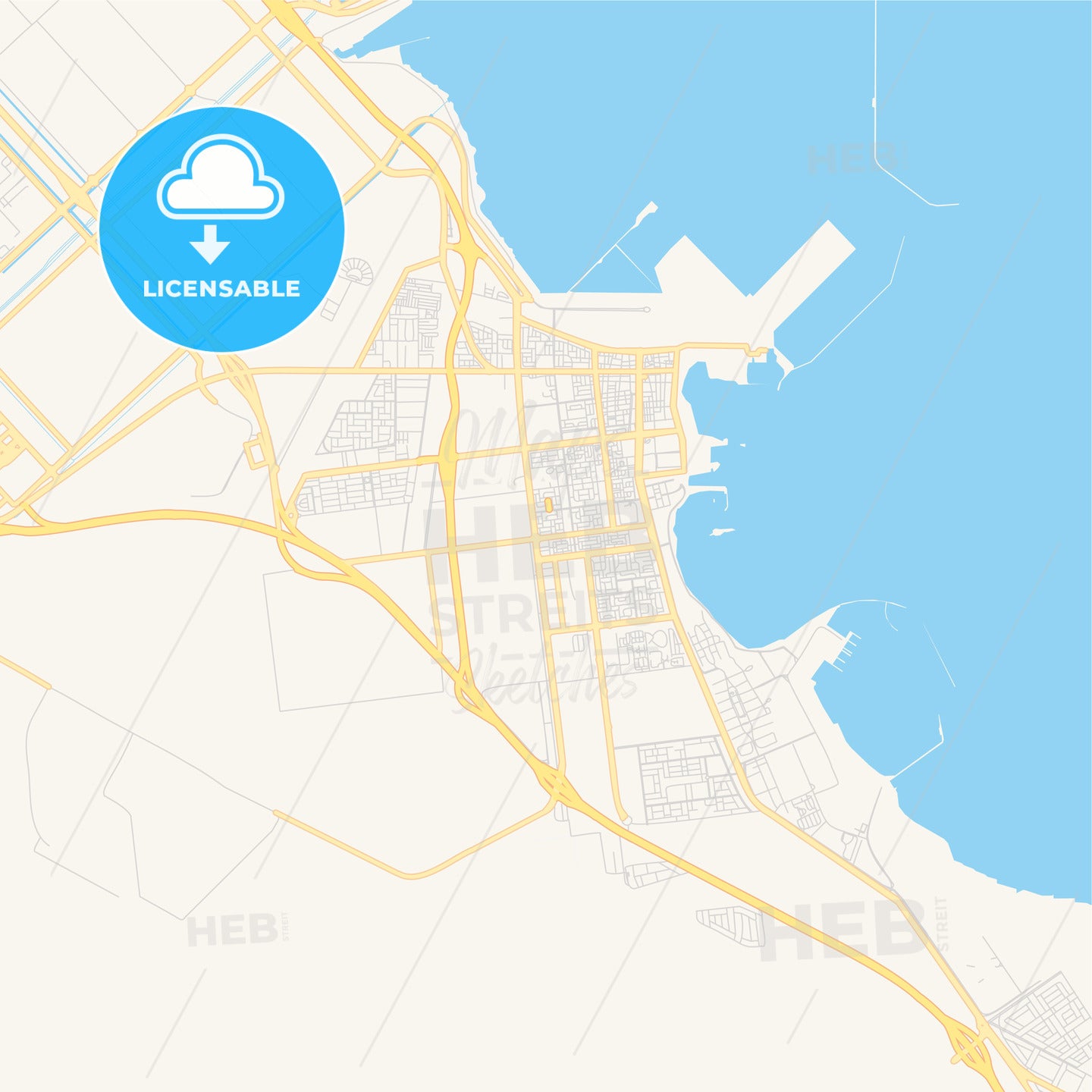 Printable street map of Jubail, Saudi Arabia