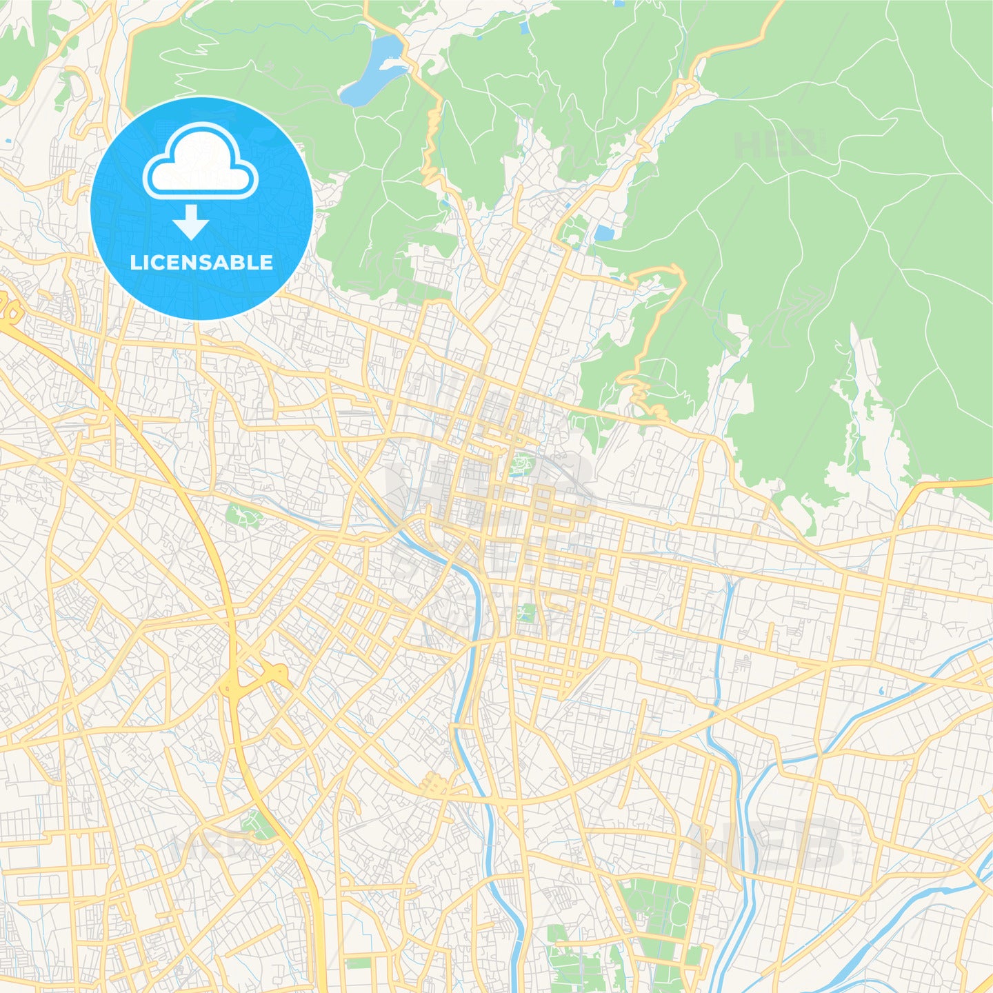 Printable street map of Kōfu, Japan