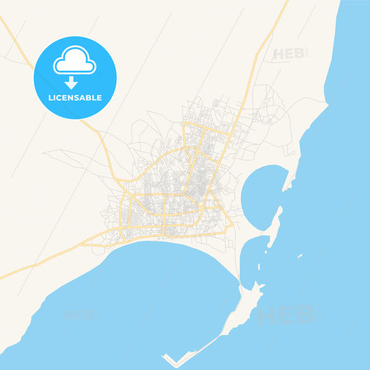 Printable street map of Kismayo, Somalia