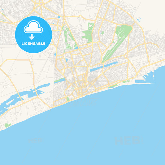Printable street map of Lome, Togo