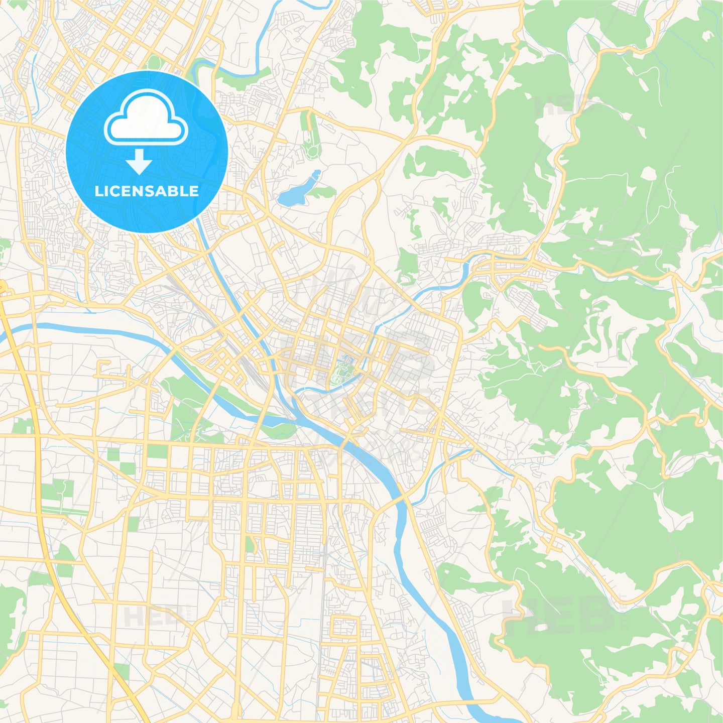 Printable street map of Morioka, Japan