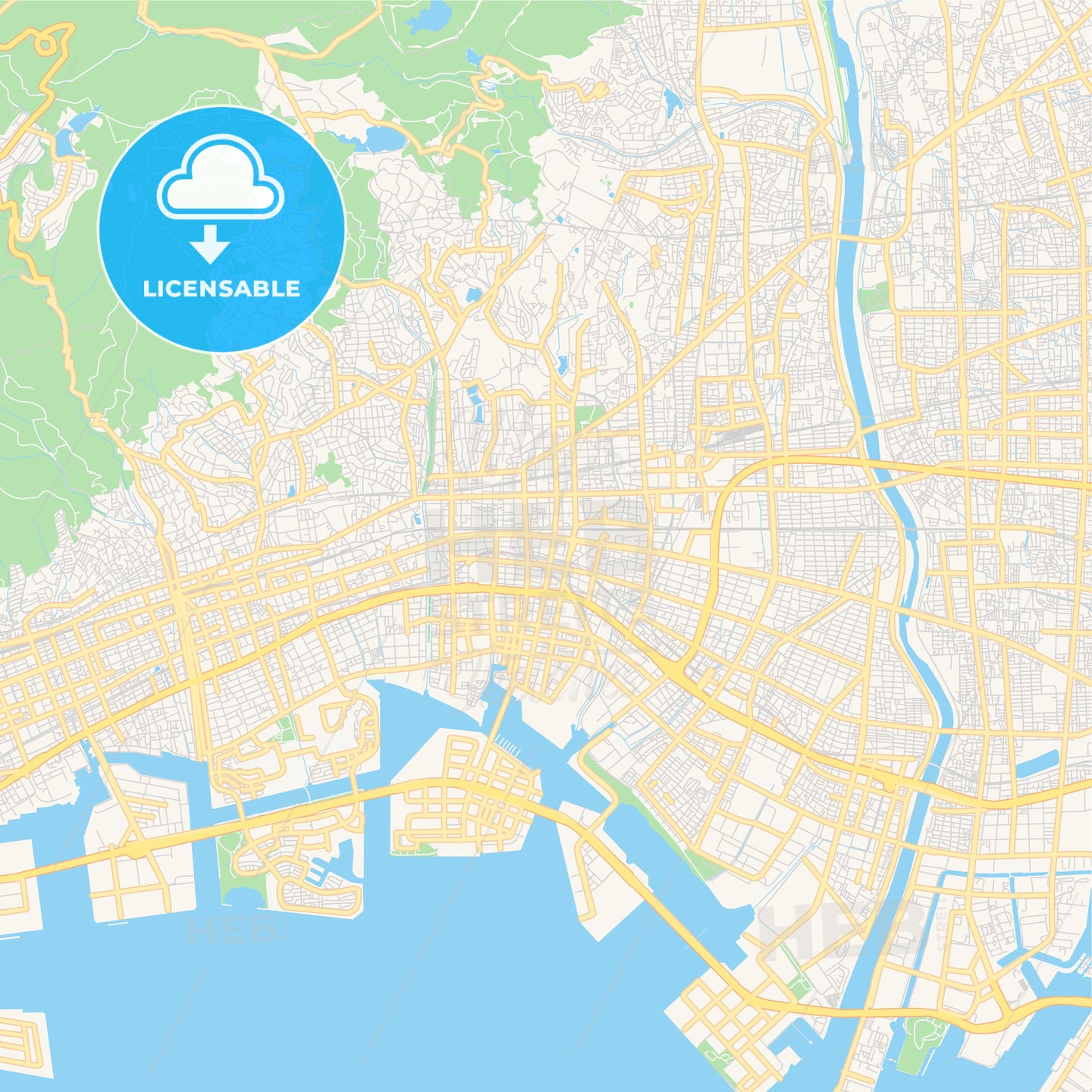 Printable street map of Nishinomiya, Japan