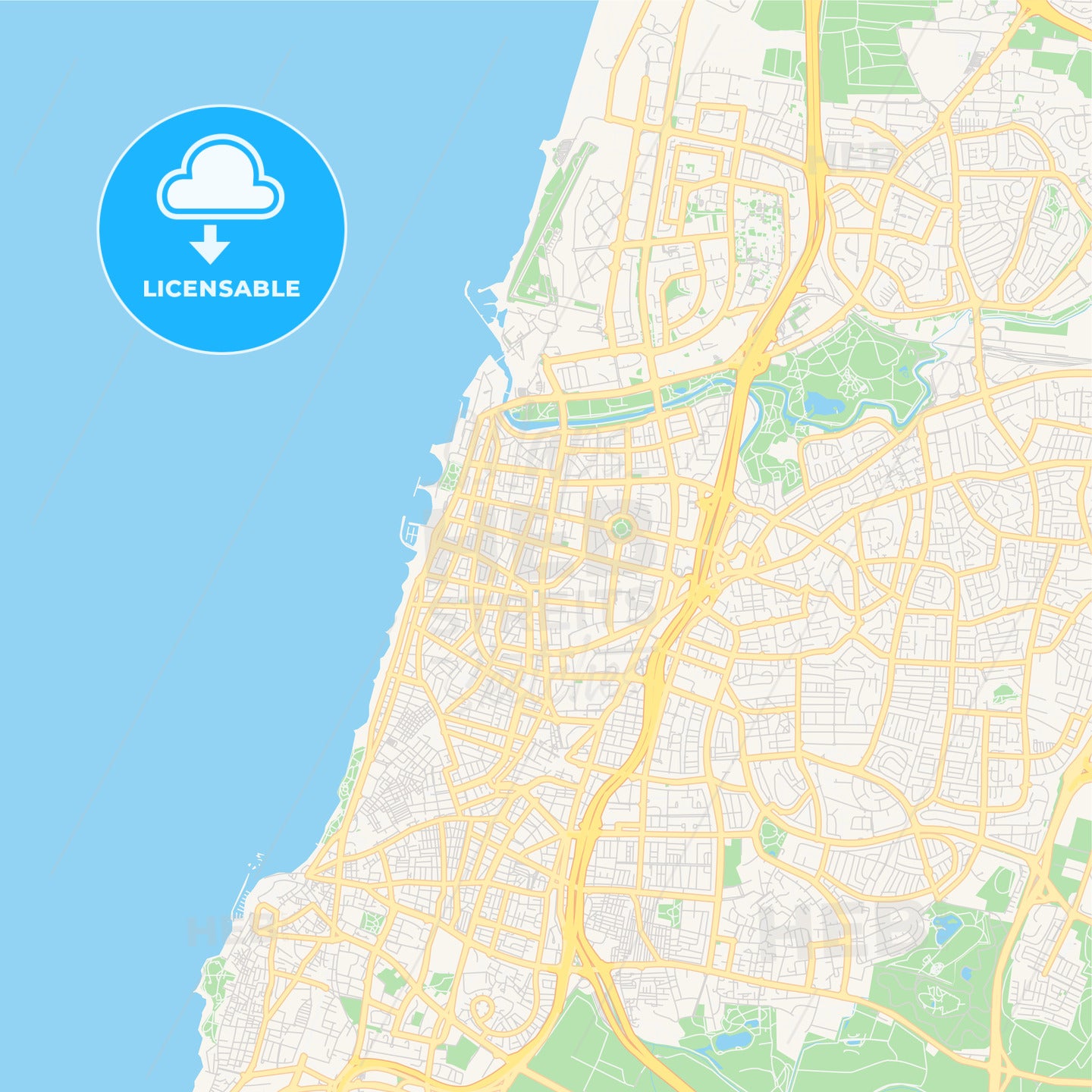 Printable street map of Tel Aviv-Yafo, Israel