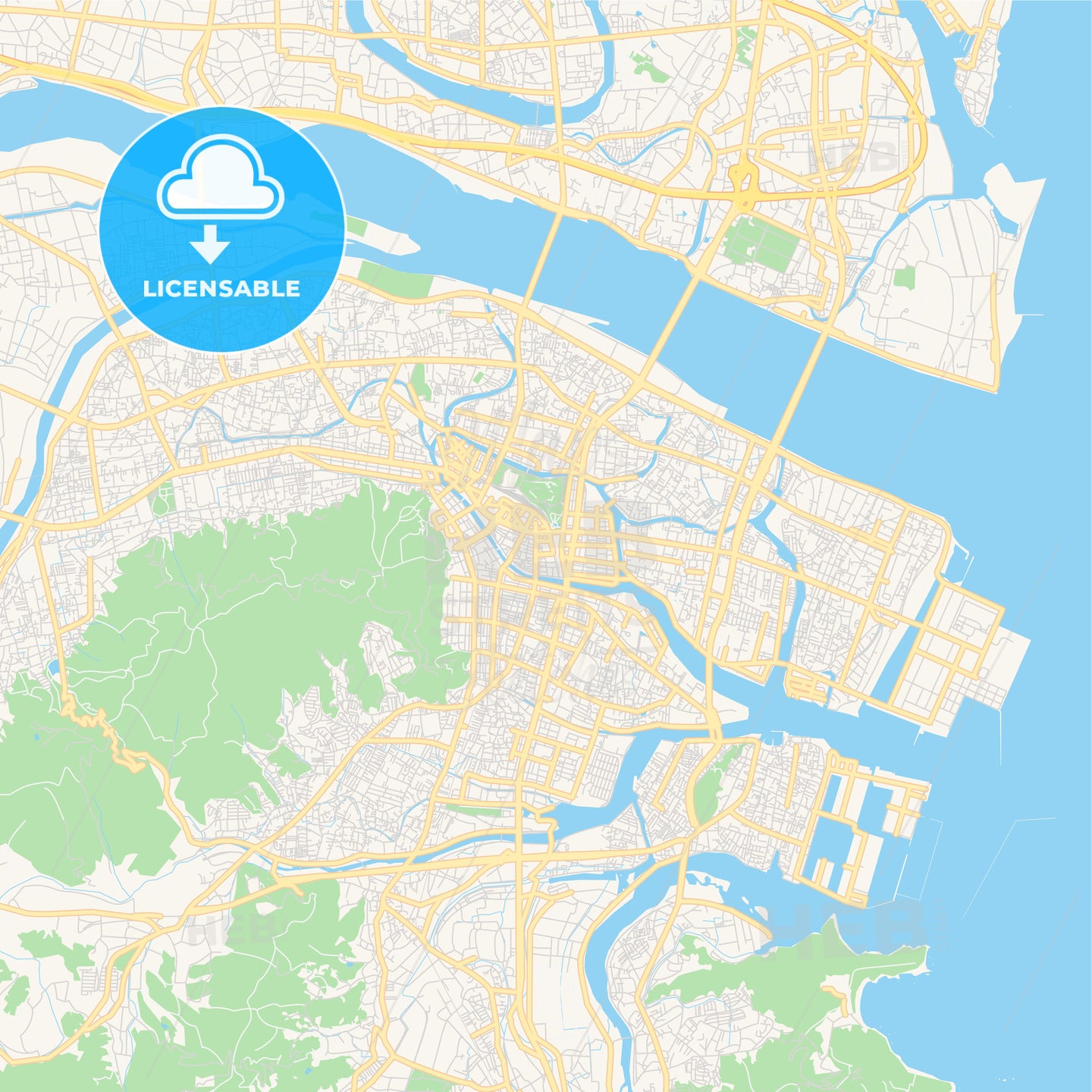 Printable street map of Tokushima, Japan