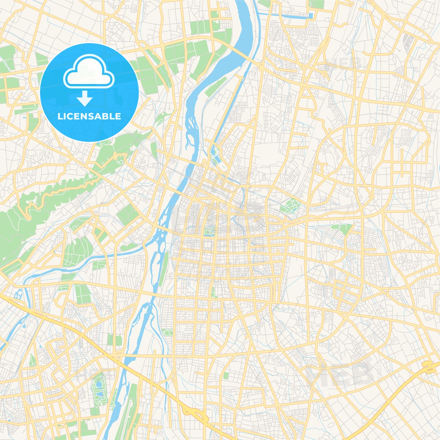 Printable street map of Toyama, Japan