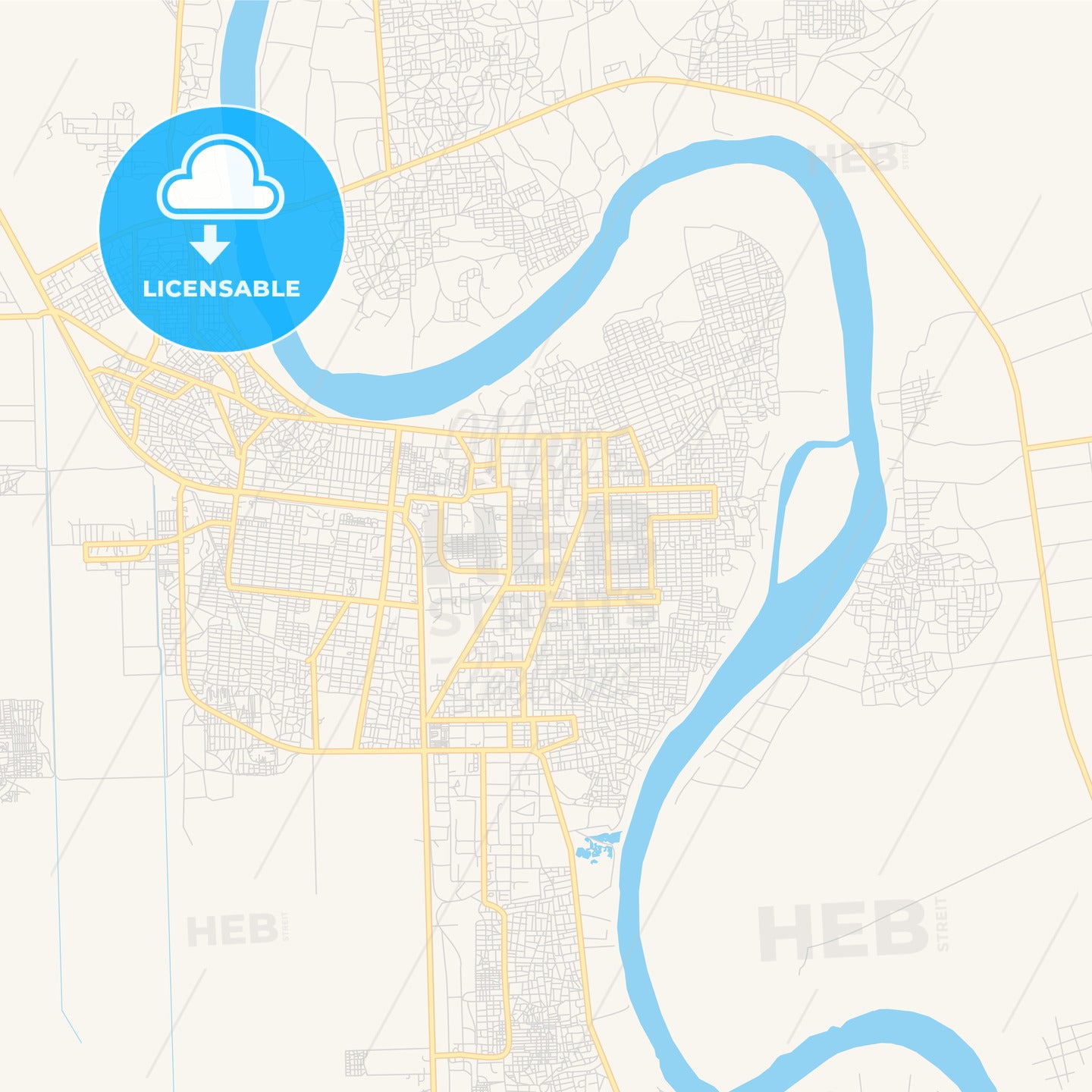 Printable street map of Wad Medani, Sudan